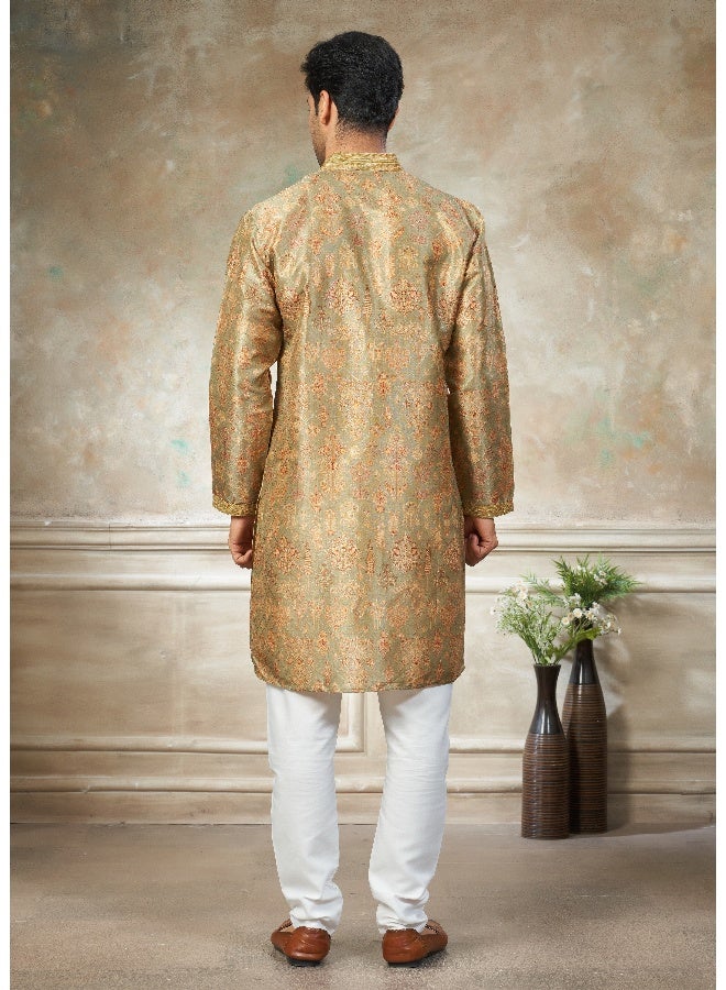 OUTLUK Yellow Silk Kurta for Men - Image 2